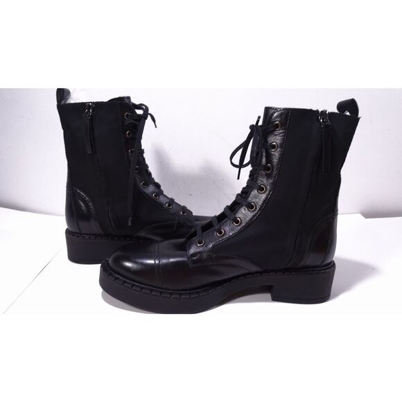 Theory Women's Laced Boot Combat Nylon Leather Booites Black NIB 598 Sz 40 - Picture 15 of 16